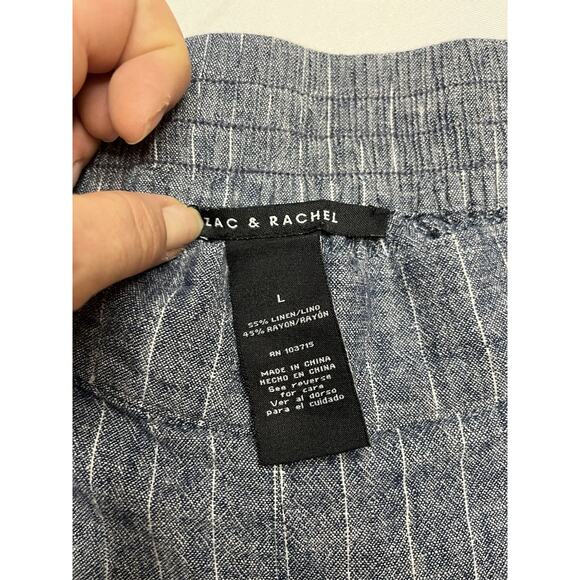 Zac & Rachel Linen Blend Lounge Crop Pants With Pockets Denim Color Sz Large - Picture 2 of 8